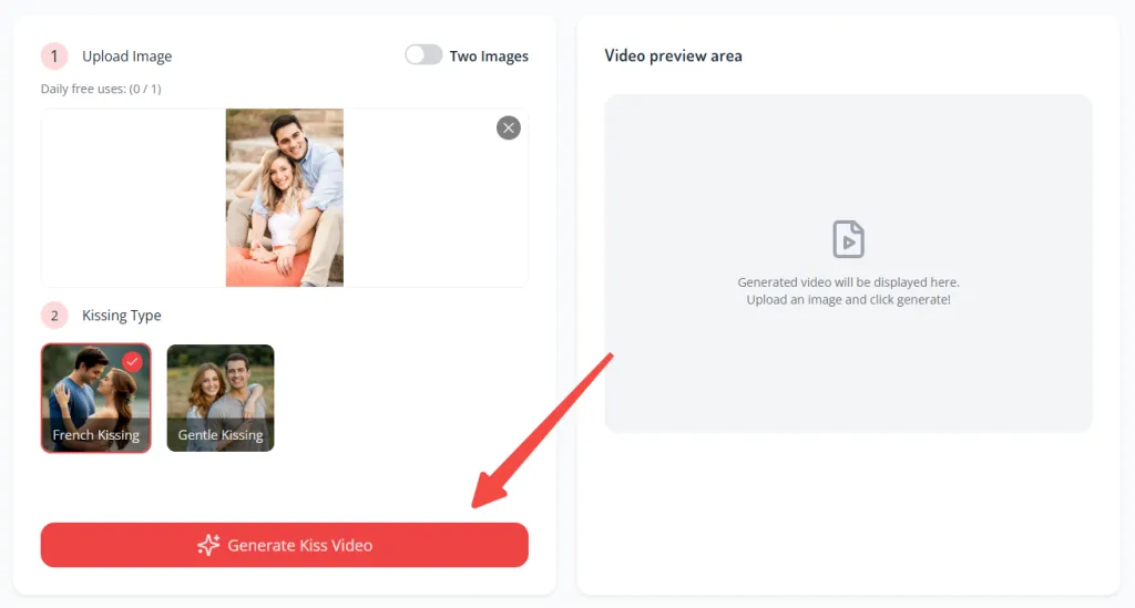 Step 3: Click "Generate Kiss Video"